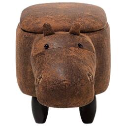 Wyld and Coco Hippo Kids Stool with Storage - Brown Faux Leather Wooden Legs - thumbnail 5