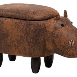 Wyld and Coco Hippo Kids Stool with Storage - Brown Faux Leather Wooden Legs - thumbnail 2