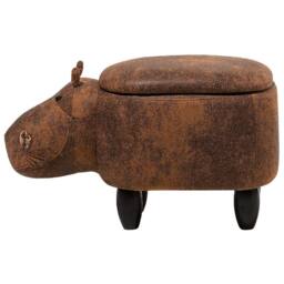 Wyld and Coco Hippo Kids Stool with Storage - Brown Faux Leather Wooden Legs - thumbnail 3
