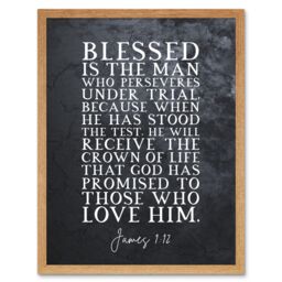Artery8 Wall Art Print James 1:12 Perservere Stood The Test Receive The Crown Of Life Christian Bible Verse Quote Scripture Typography Art Framed - thumbnail 1