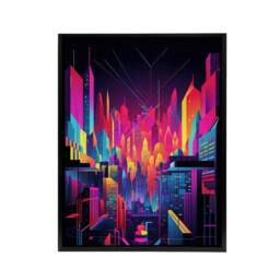 "Artery8 Neon Colour Abstract Cityscape Framed Canvas Wall Art Print in Pink - Size: W12"" x H16""" - thumbnail 1