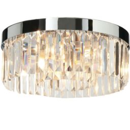 Loops Flush Bathroom Ceiling Light Luxury Crystal Chrome IP44 Round Lamp Bulb Holder - thumbnail 1