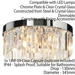 Loops Flush Bathroom Ceiling Light Luxury Crystal Chrome IP44 Round Lamp Bulb Holder - thumbnail 2