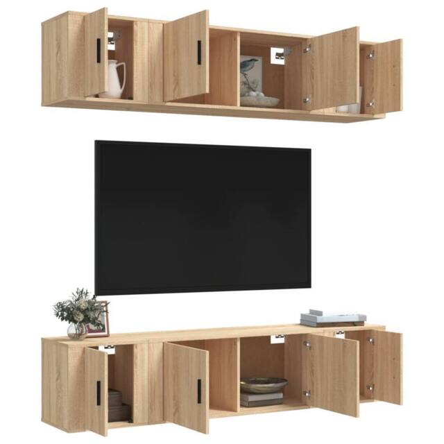 Berkfield Home Classic 6 Piece TV Cabinet Set Sonoma Oak Engineered Wood in Light Tan - image 1