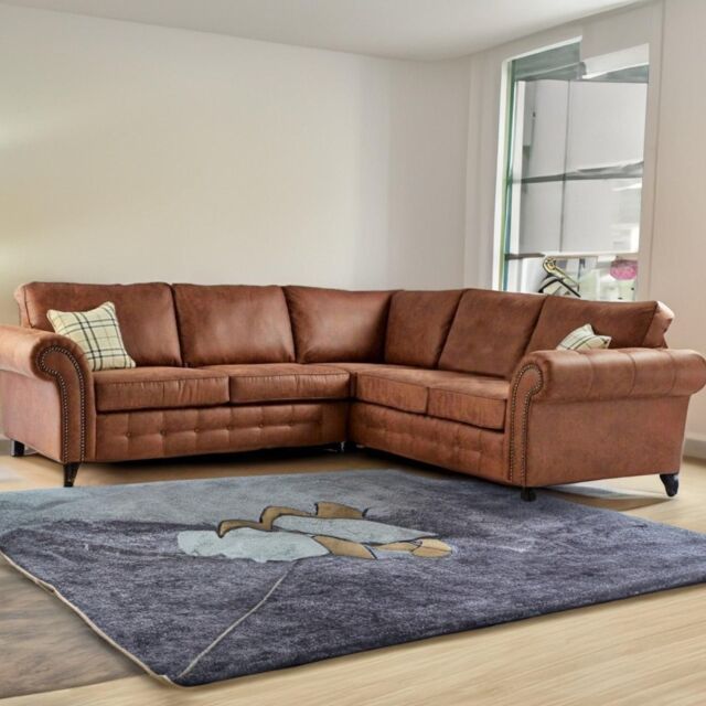 Furniture 786 Oakland Suede Leather 2C2 Corner Sofa in Brown - image 1