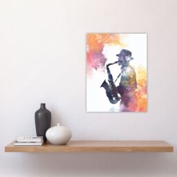 "Artery8 Saxophone Jazz Musician Orange Purple Watercolour Wall Art Print - Size: W24"" x H32""" - thumbnail 4