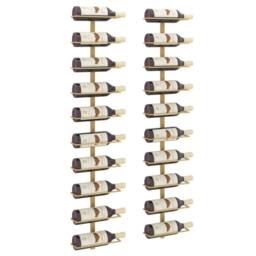 Berkfield Home Wall-mounted Wine Rack for 10 Bottles 2 pcs Gold Metal