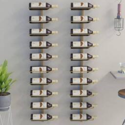 Berkfield Home Wall-mounted Wine Rack for 10 Bottles 2 pcs Gold Metal - thumbnail 2