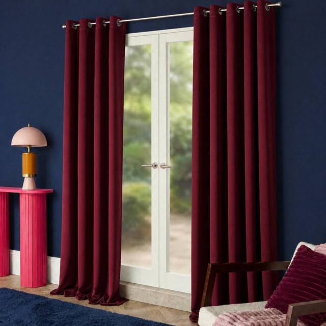 OHS Pair of Thermal Ready Made Eyelet Blackout Curtains in Burgundy - Size: 228 cm width x 228 cm drop - image 1