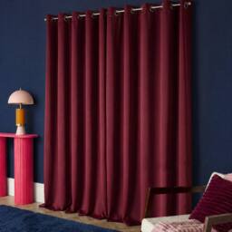 OHS Pair of Thermal Ready Made Eyelet Blackout Curtains in Burgundy - Size: 228 cm width x 228 cm drop - thumbnail 2
