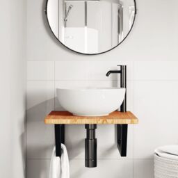 Berkfield Home Basin Shelf Wall Mounted Steel & Solid Wood Oak in Brown - thumbnail 3