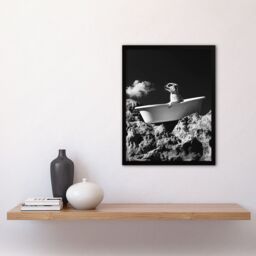 Artery8 Meerkat in Bathtub on a Rock Black White Surreal Framed Art Print in Grey - Size: A4 - thumbnail 4