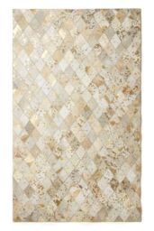 Homescapes Gold & Grey Geometric Diamond Leather Rug, 90 x 150 cm - Size: 90 cm x 150 cm - thumbnail 2