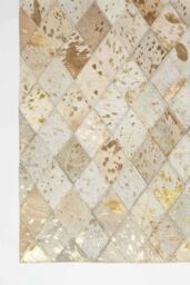 Homescapes Gold & Grey Geometric Diamond Leather Rug, 90 x 150 cm - Size: 90 cm x 150 cm - thumbnail 3