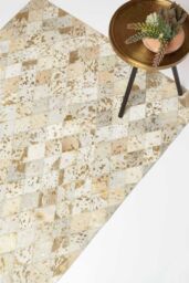 Homescapes Gold & Grey Geometric Diamond Leather Rug, 90 x 150 cm - Size: 90 cm x 150 cm - thumbnail 1