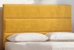 Knight Sleep York Plush Velvet Divan Base with Upholstered Headboard in Mustard - Size: Double - thumbnail 2