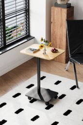 Living and Home Modern Minimalist C Shaped Side Table with Lockable Wheels in Light Oak - thumbnail 2