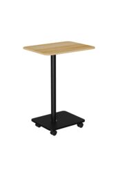 Living and Home Modern Minimalist C Shaped Side Table with Lockable Wheels in Light Oak - thumbnail 4