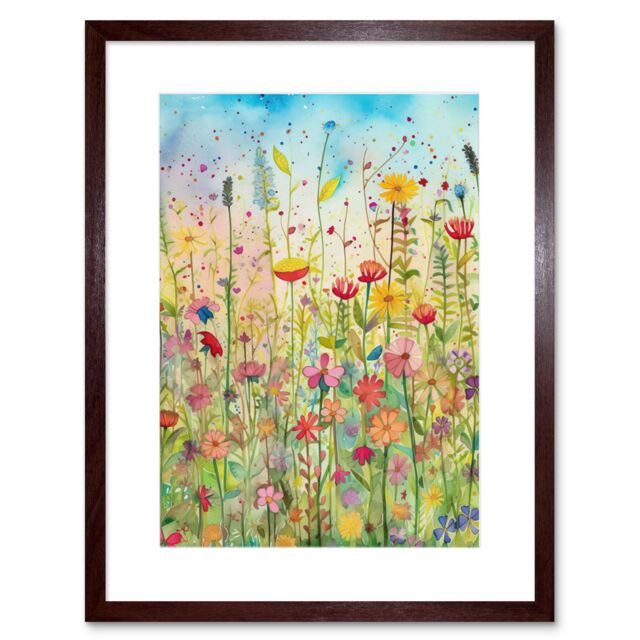 "Artery8 Wall Art Print Summer Wild Flower Blossom Meadow Folk Artwork Framed 9X7 Inch in Brown - Size: W7"" x H9""" - image 1