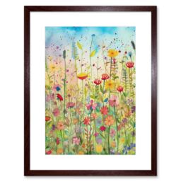 "Artery8 Wall Art Print Summer Wild Flower Blossom Meadow Folk Artwork Framed 9X7 Inch in Brown - Size: W7"" x H9""" - thumbnail 1