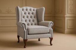 Somnior Classic Chesterfield Arm Chair Dapple Fabric UK Manufactured in Silver - Size: 1 Seater - thumbnail 2