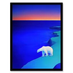 Artery8 Polar Bear Sunset Sky Alaska Ice Landscape Framed Art Print in Blue - Size: A4 - thumbnail 1