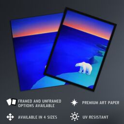 Artery8 Polar Bear Sunset Sky Alaska Ice Landscape Framed Art Print in Blue - Size: A4 - thumbnail 2