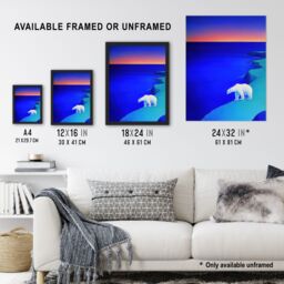 Artery8 Polar Bear Sunset Sky Alaska Ice Landscape Framed Art Print in Blue - Size: A4 - thumbnail 3