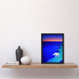 Artery8 Polar Bear Sunset Sky Alaska Ice Landscape Framed Art Print in Blue - Size: A4 - thumbnail 4