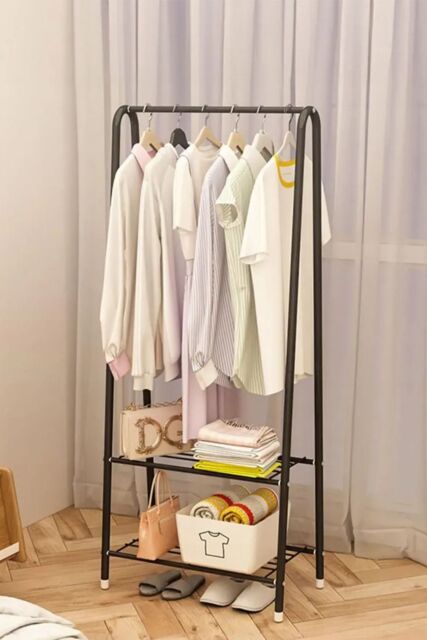 Living and Home Freestanding Metal Clothing Rack Garment Holder with 2-Tier Wire Shelf in Black - image 1
