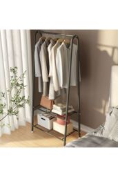 Living and Home Freestanding Metal Clothing Rack Garment Holder with 2-Tier Wire Shelf in Black - thumbnail 5