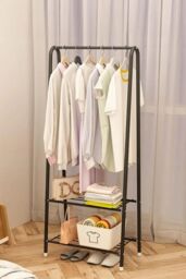 Living and Home Freestanding Metal Clothing Rack Garment Holder with 2-Tier Wire Shelf in Black