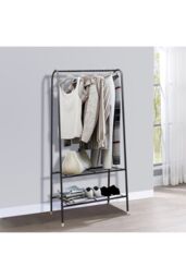 Living and Home Freestanding Metal Clothing Rack Garment Holder with 2-Tier Wire Shelf in Black - thumbnail 6