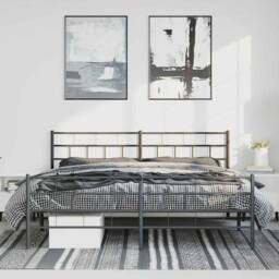 Berkfield Home Metal Bed Frame with Headboard & Footboard Black 193x203 cm - thumbnail 4