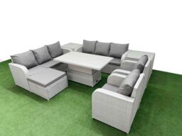 Fimous PE Rattan High Back Lounge Sofa Set Patio Adjustable Lifting Dining or Coffee Table & Chairs Set w/ 3 Seater Sofa Reclining Chair Big - thumbnail 2