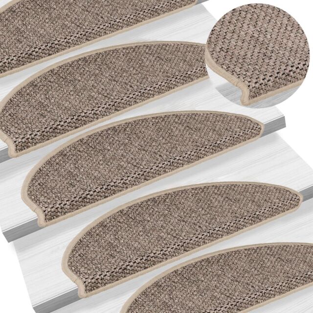 Berkfield Home Stair Mats Self-adhesive Sisal-Look 15 pcs 65x21x4 cm Dark Beige - Size: Medium - image 1