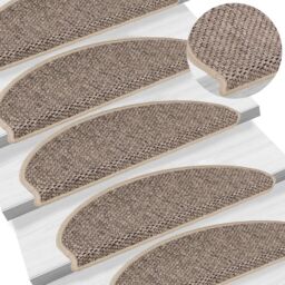 Berkfield Home Stair Mats Self-adhesive Sisal-Look 15 pcs 65x21x4 cm Dark Beige - Size: Medium - thumbnail 1