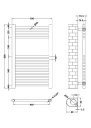 Balterley Round Straight Towel Radiator, 800x500mm in Grey - thumbnail 2