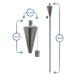 Harbour Housewares 6x Outdoor Flame Torches - Cone Metal Garden Fire Torch Lighting in Silver - thumbnail 4