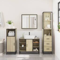 Berkfield Home Durable 3 Piece Bathroom Furniture Set Sonoma Oak Engineered Wood in Light Brown - thumbnail 4