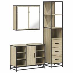 Berkfield Home Durable 3 Piece Bathroom Furniture Set Sonoma Oak Engineered Wood in Light Brown - thumbnail 3