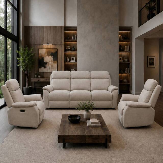 Aspire Richmond 3 + 1 + 1 Power Recliner Sofa Set, Chenille Natural - image 1