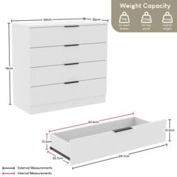 Home Discount Vida Designs Trega 3Pc Bedroom Set(1Dr Bedside, 4DrChest & Wardrobe) in White - thumbnail 3