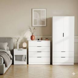 Home Discount Vida Designs Trega 3Pc Bedroom Set(1Dr Bedside, 4DrChest & Wardrobe) in White - thumbnail 1