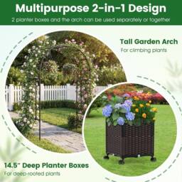 NESTLUNE 200cm Garden Arch Trellis with 2 Planter Boxes in Brown - Size: 1.25kg - thumbnail 5