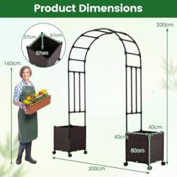 NESTLUNE 200cm Garden Arch Trellis with 2 Planter Boxes in Brown - Size: 1.25kg - thumbnail 2