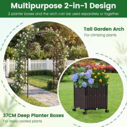 NESTLUNE 200cm Garden Arch Trellis with 2 Planter Boxes in Brown - Size: 1.25kg - thumbnail 6