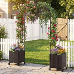 NESTLUNE 200cm Garden Arch Trellis with 2 Planter Boxes in Brown - Size: 1.25kg - thumbnail 3