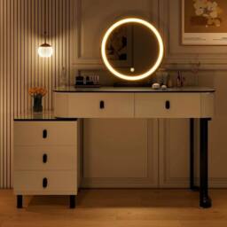FORGEVIO Dressing Table With LED Lights Dimmable Mirror Vanity in White - thumbnail 6