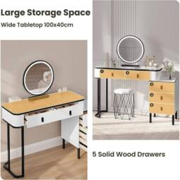 FORGEVIO Dressing Table With LED Lights Dimmable Mirror Vanity in White - thumbnail 3